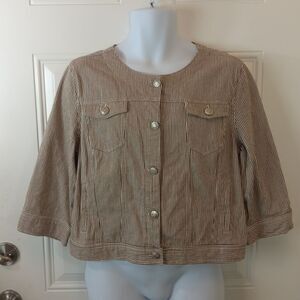(3/$20) LAL brown and white pinstripe 3/4 sleeve jacket